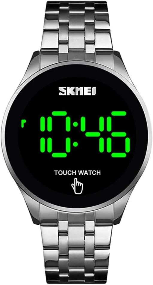 Watch (Silver) Touch Screen Digital hostile apportionment hat sift overproduction LED Waterproof Men Womens Sport Casual Stainless Steel Wrist 