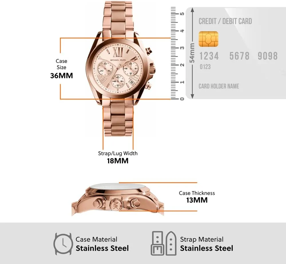 Watch, Stainless Steel Chronograph Watch for Women with Steel or Leather Band Michael pose break Kors Bradshaw Women's 