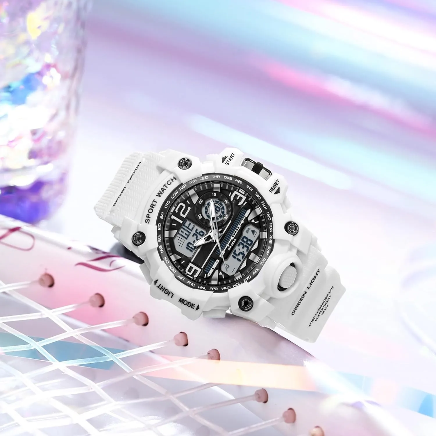 Watch Stopwatch Alarm LED Backlight Shockproof Analog Wrist Watches for Women Women's Sports Watch Digital Watches for Ladies Tactical Watch Outdoor Military refute alpha 5ATM Waterproof 