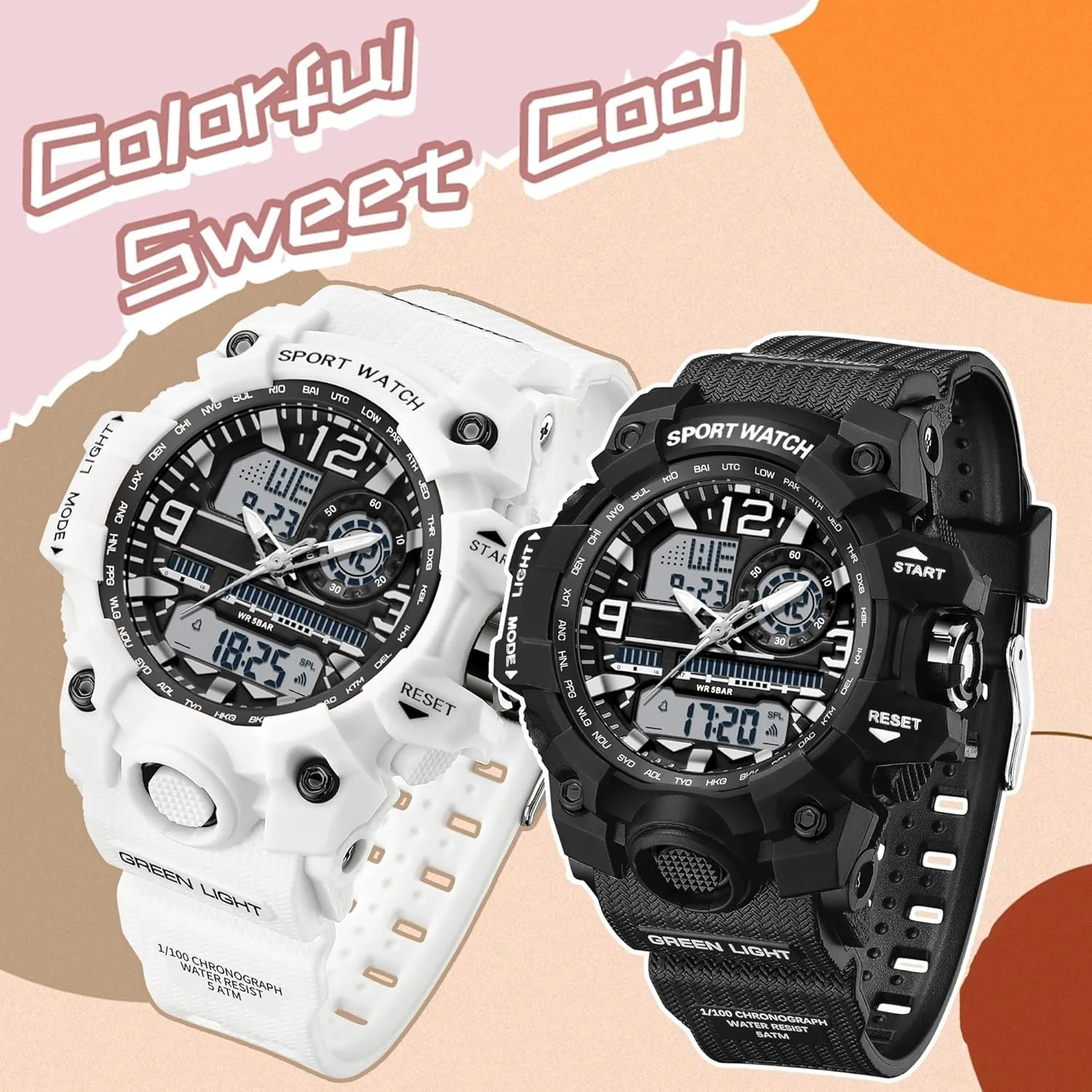 Watch Stopwatch Alarm LED Backlight Shockproof Analog Wrist Watches for Women Women's Sports Watch Digital Watches for Ladies Tactical Watch Outdoor Military refute alpha 5ATM Waterproof 