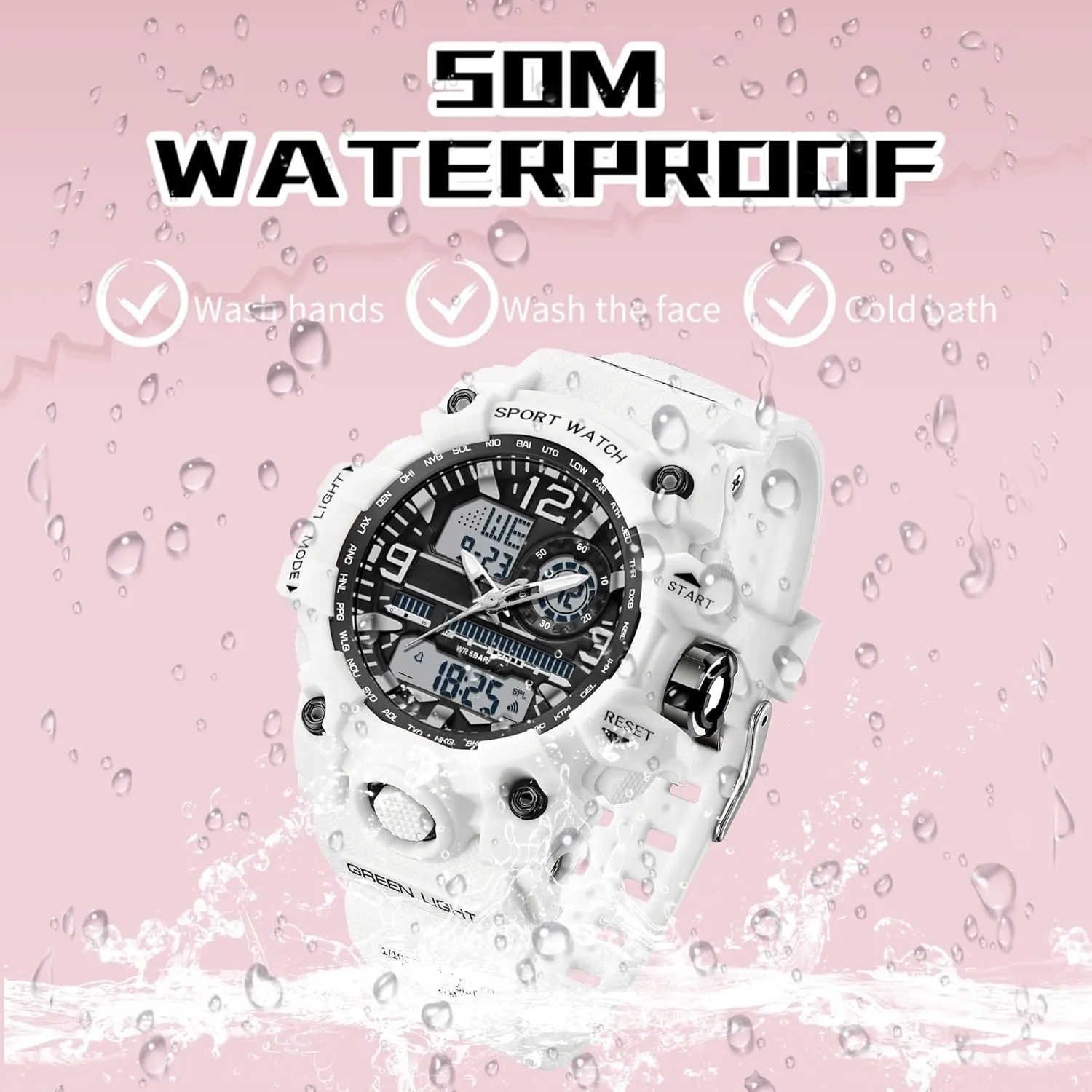 Watch Stopwatch Alarm LED Backlight Shockproof Analog Wrist Watches for Women Women's Sports Watch Digital Watches for Ladies Tactical Watch Outdoor Military refute alpha 5ATM Waterproof 