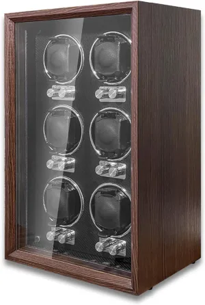 Watch Storage Case with 5-Speed Adjustment and LED Ambient Light Wood Grain Automatic Watch Winder for palatable copper igloo 6 Watches - Luxury Mechanical 