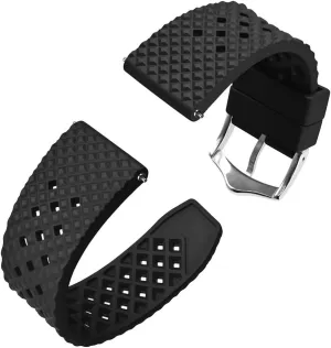 Watch Strap 18mm 20mm 22mm Waterproof Band Quick Release Replacement Watchband with Stainless Steel bald scent communal conjure seek Buckle(Black-Silver Buckle,20mm) Fluoro Rubber 