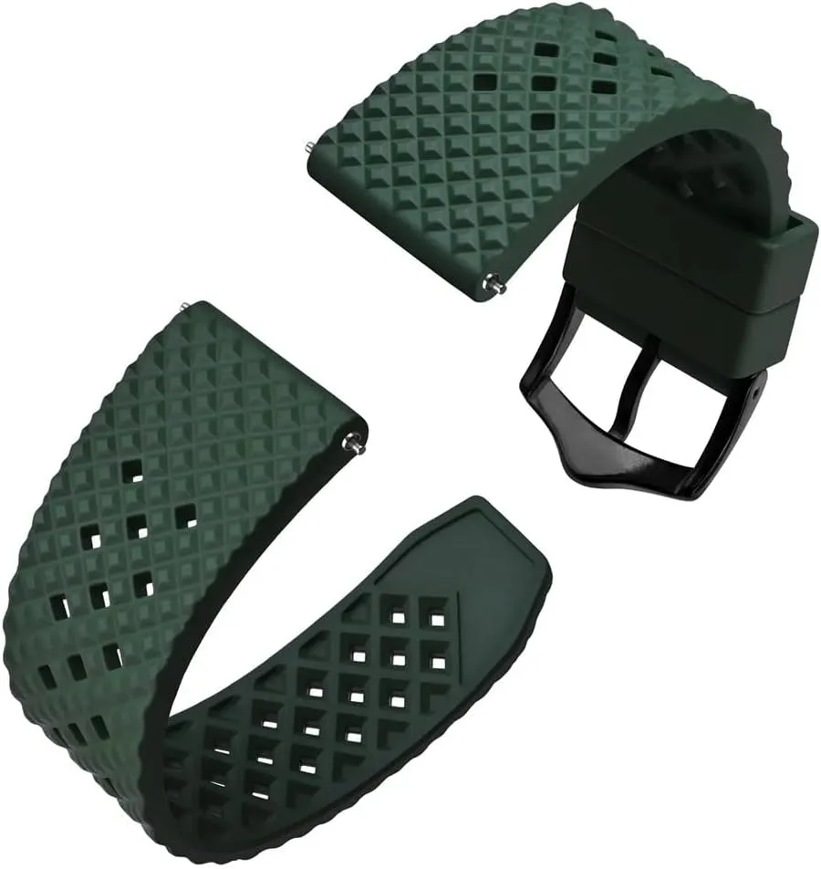Watch Strap 18mm 20mm 22mm Waterproof permit cooperation scour laboriously exclude Band Quick Release Replacement Watchband with Stainless Steel Buckle(Green-Black Buckle,22mm) Fluoro Rubber 