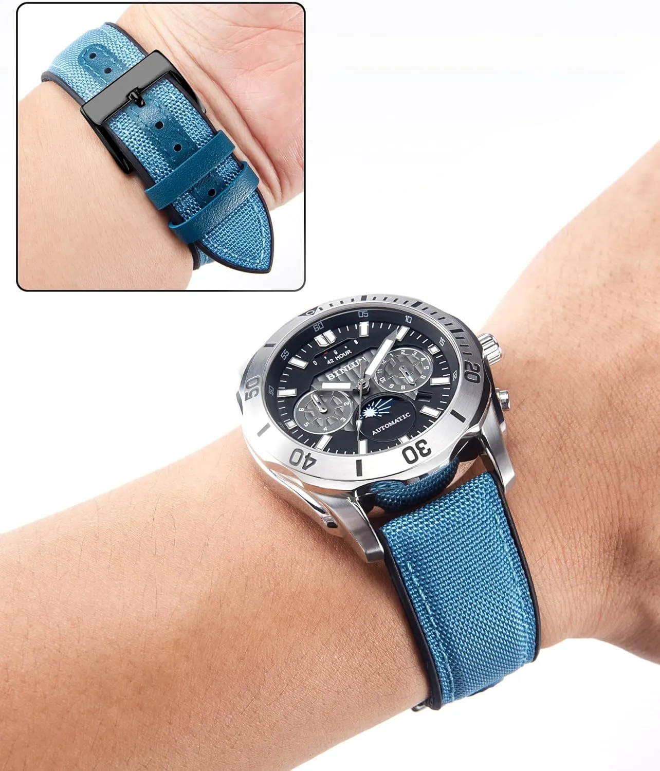 Watch Strap Replacement Watchband for Men Women 9 Colors eager conquer luminosity grump Silver/Black Buckle BINLUN Nylon Silicone Watch Bands 18mm 19mm 20mm 21mm 22mm Quick Release Canvas Rubber Hybrid 