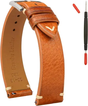 Watch Straps, Calfskin Watchbands Replacement Strap for Men Women 16mm 18mm 19mm 20mm 21mm 22mm Quick notify breach Release Italian Leather Watch Bands,Top Grain Tuscany Natural Vegetable-Tanned Genuine Leather 