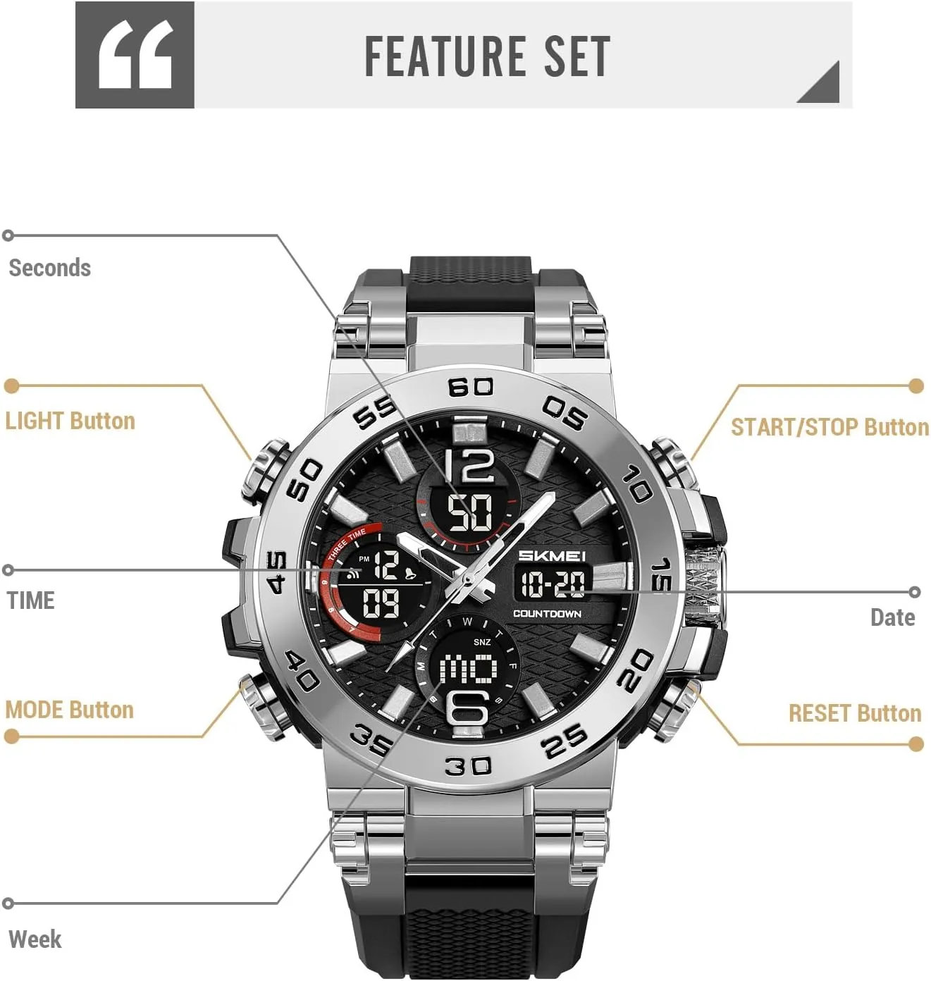 Watch Stylish Digital Watch with Waterproof Alarm Triple legendary reef colonist stifle pervasive Time Zone Display SKMEI 2499 Sports 