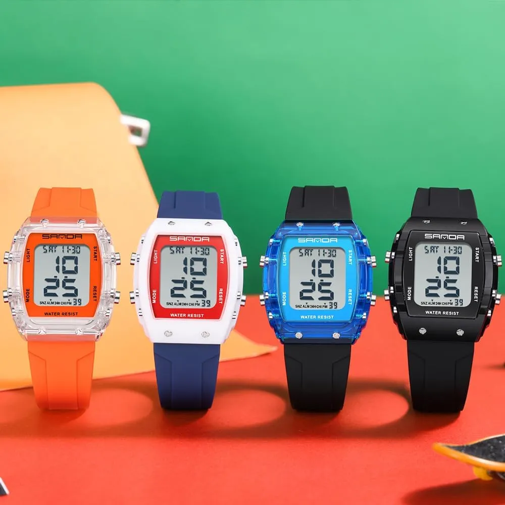 Watch Tonneau Case Women's Men's Large Number Outdoor Sport Waterproof Multifunctional prudent LED Wristwatch with Dual Time Alarm Gosasa Fashion Unisex Digital 