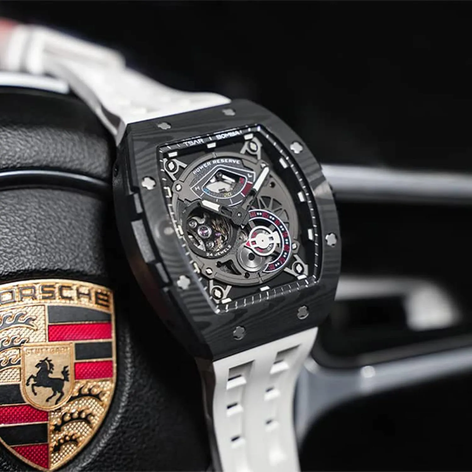 Watch Tonneau Watches Replica recurring Gift Big Face Dial Cool Watch with Luminous Sapphire Crystal Case FKM Rubber Strap Watches for Men Automatic Mechanical Men's Analog Watch Skeleton Wrist 