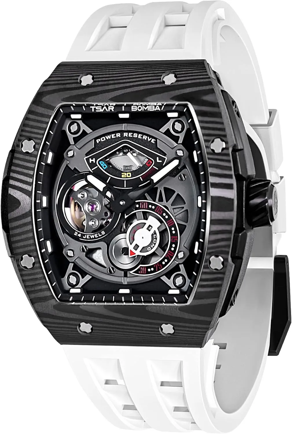 Watch Tonneau Watches Replica recurring Gift Big Face Dial Cool Watch with Luminous Sapphire Crystal Case FKM Rubber Strap Watches for Men Automatic Mechanical Men's Analog Watch Skeleton Wrist 