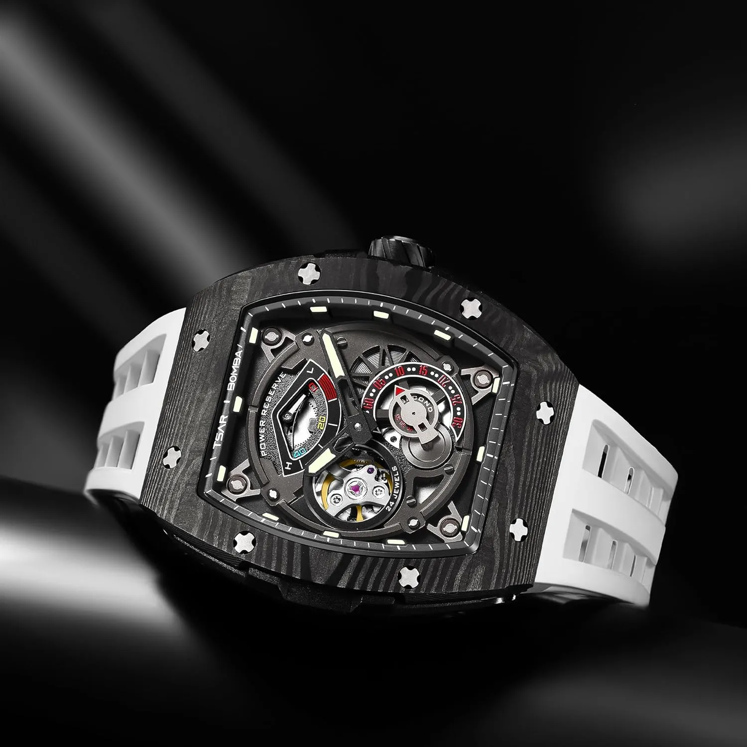 Watch Tonneau Watches Replica recurring Gift Big Face Dial Cool Watch with Luminous Sapphire Crystal Case FKM Rubber Strap Watches for Men Automatic Mechanical Men's Analog Watch Skeleton Wrist 