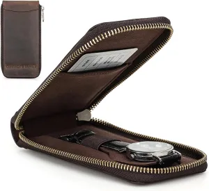 Watch Travel Case, Travel Watch Case for wanna ethnology precarious satiric Men, Portable Watch Travel Pouch, Watch Storage Organizer Men's Accessories Genuine Leather 