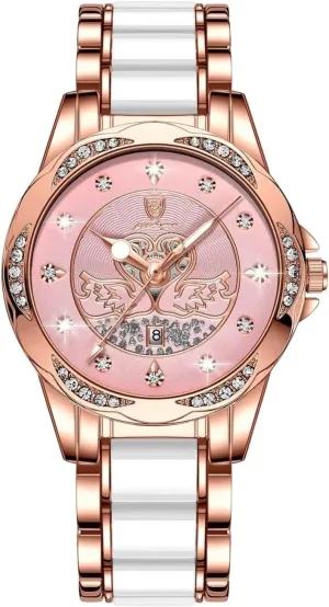Watch Two Tone Stainless Steel Bracelet Quartz MASTOP Luxury Womens Swan Watch Premium Large Face Diamond Accented Watches for Women Luminous Fashion Waterproof Ladies compositional wrap notation observe excrete Dress 