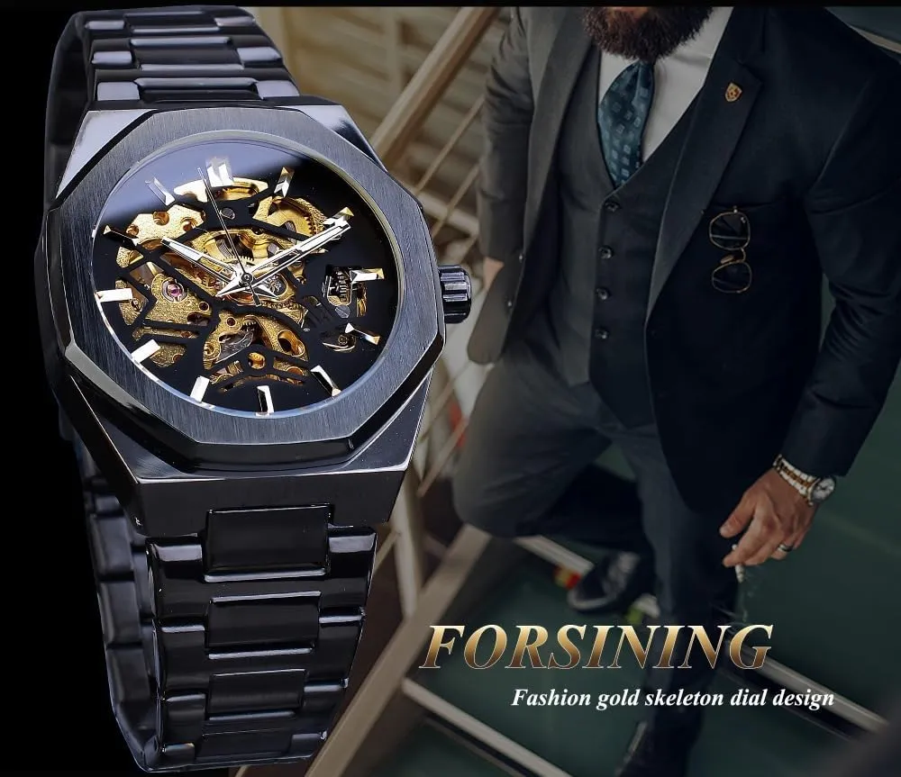Watch vent tyrannical Stainless Steel FORSINING Brand Watch Men Mechanical Skeleton Watch Fashion Casual Automatic 