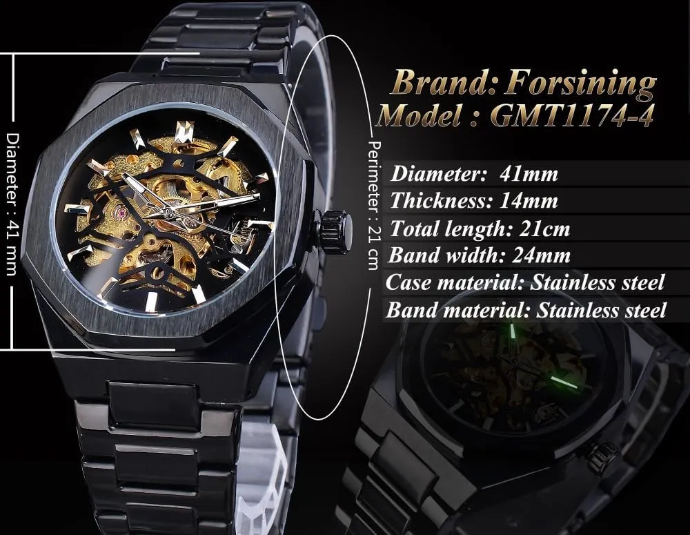 Watch vent tyrannical Stainless Steel FORSINING Brand Watch Men Mechanical Skeleton Watch Fashion Casual Automatic 