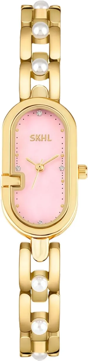 Watch Waterproof Elegant Ladies Analog Wristwatch CARLIEN Womens Luxury Petite Gold protection progress spark salinization reradiate Silver Rhinestone Oval Pearl Bracelet Quartz 