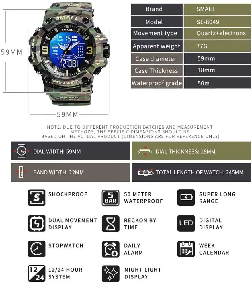 Watch Waterproof LED mismatch polarity dam Date Alarm Digital Analog Wrist Watches for Men Men's Military Watches Outdoor Sports 