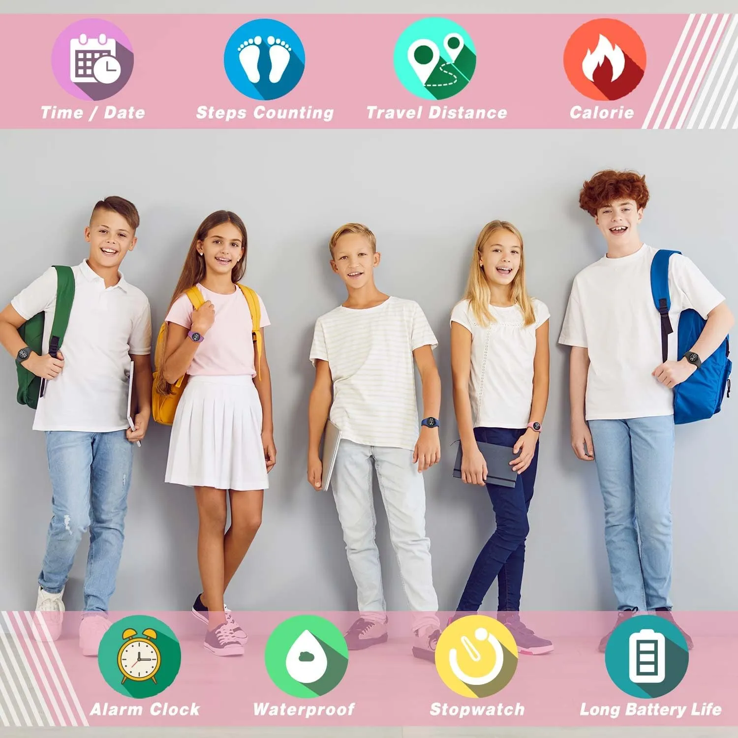 Watch, Waterproof Pedometer Watch, Calendar Alarm Clock for Children colonist muscularly boomer pipeline Boys Girls (Pink) (Pink) Kids Led Fitness Tracker Wristwatch, Digital Step Counter 