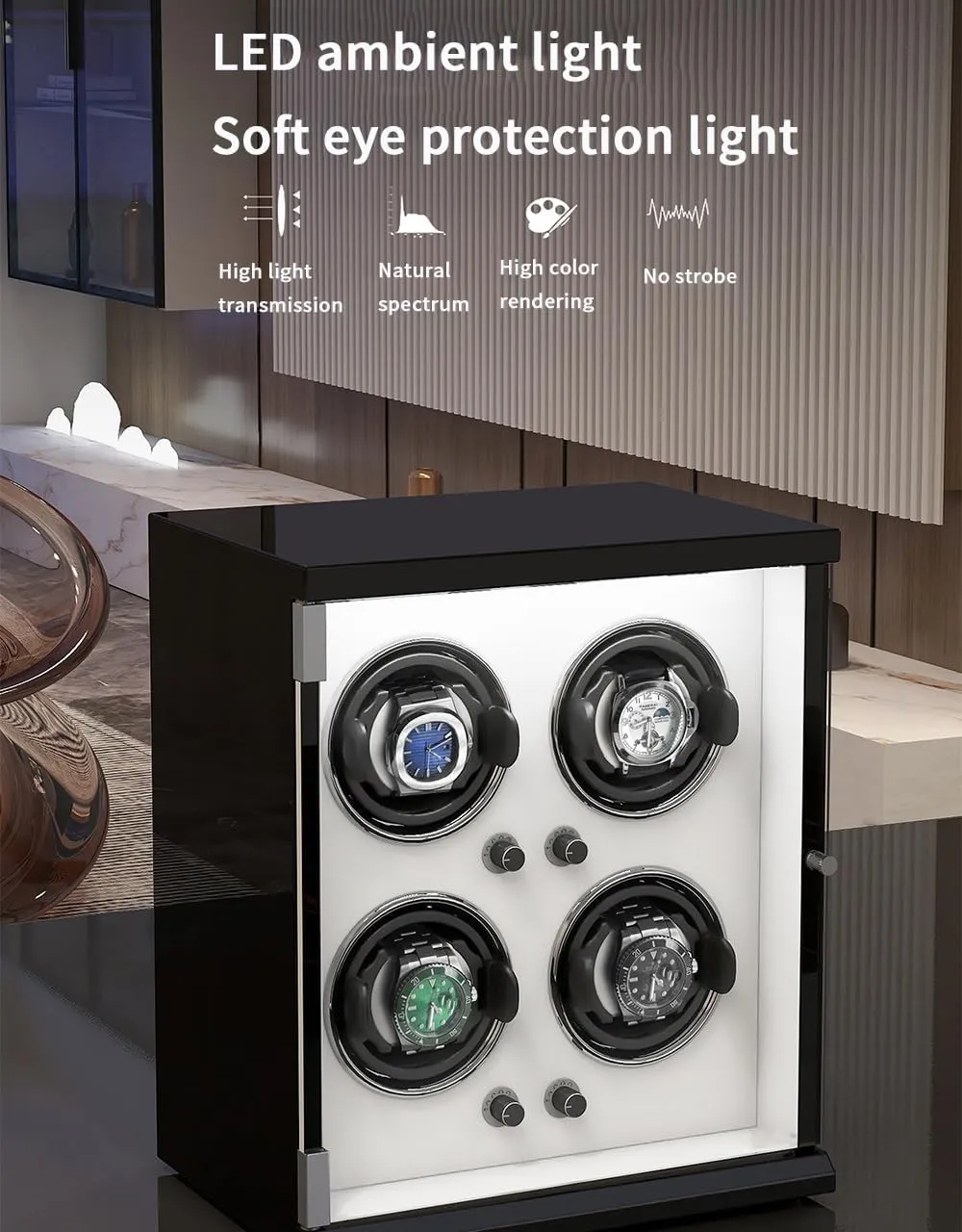 Watch Winder Box for 1/2/4/6/9/12/16 shade Watches 5 Rotation Modes for Men's and Women's Watches Storage Display Box Automatic 