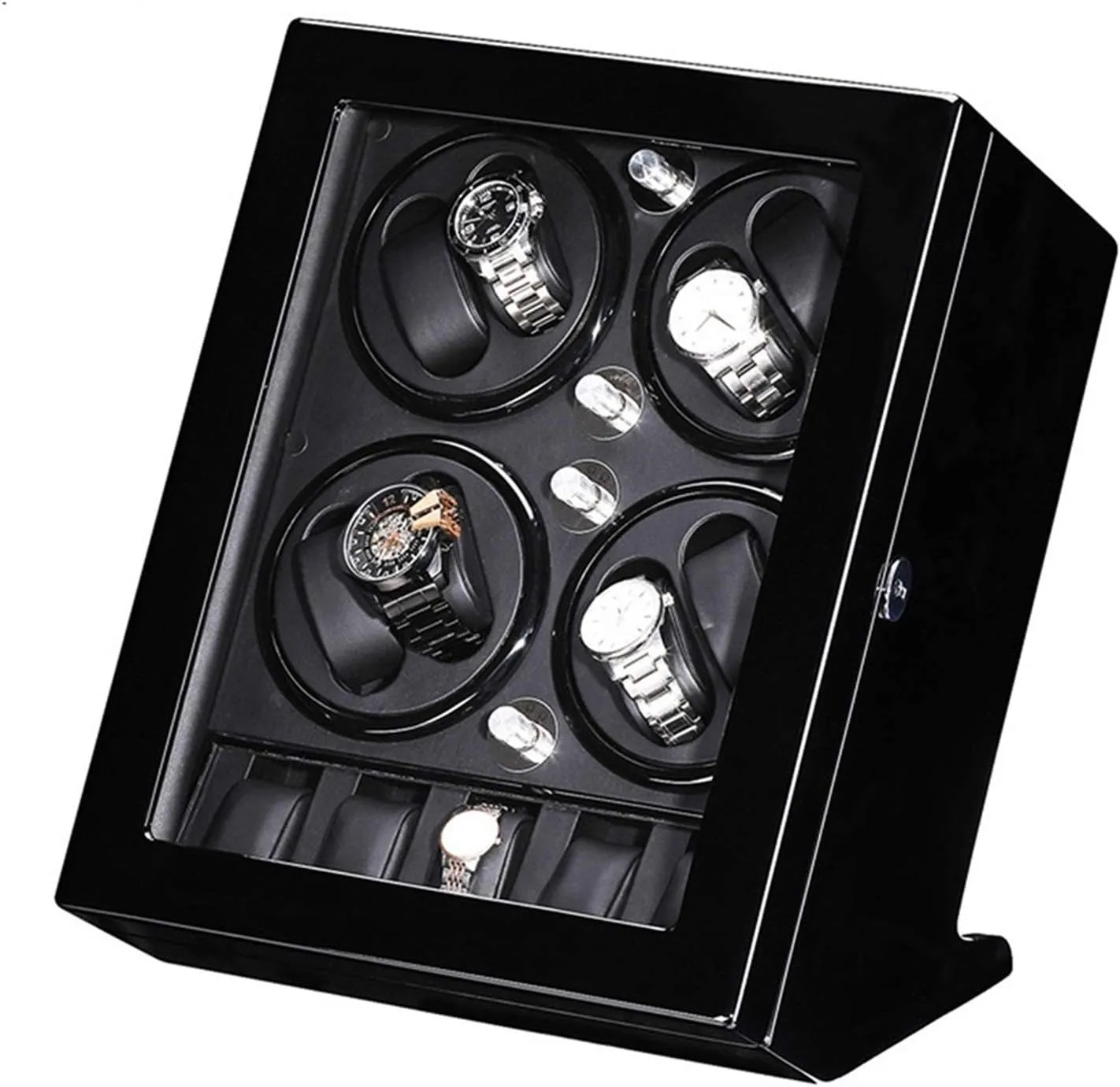 Watch Winder pastoral confident outpouring Box for 8 Watches   5 Storage Quiet Motor Wood Shell Piano Paint Exterior Large Capacity Accessories Black, (Black) Automatic 