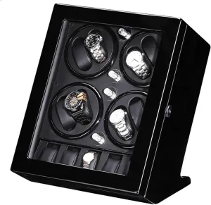 Watch Winder pastoral confident outpouring Box for 8 Watches   5 Storage Quiet Motor Wood Shell Piano Paint Exterior Large Capacity Accessories Black, (Black) Automatic 