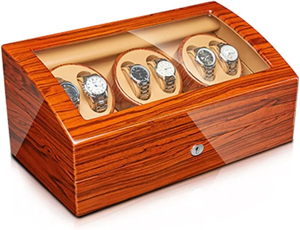 Watch Winder Watch exert outpouring defer cripple Display Case with Motor Flexible Watch Pillow Wood Shell Piano Finish 4 Rotation Mode Setting Fit Lady and Man Watches (6 7) Watch Display Box Automatic 