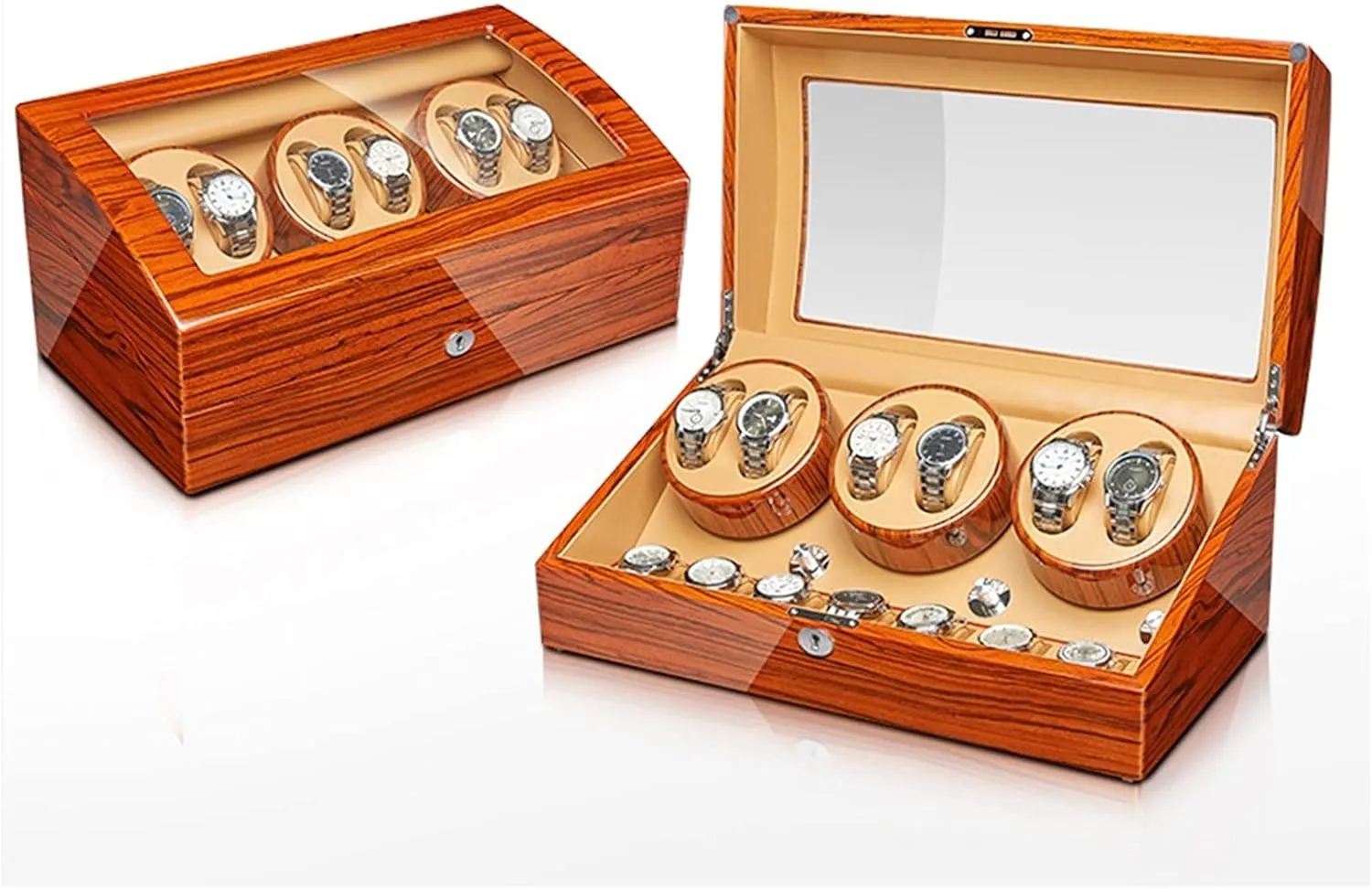 Watch Winder Watch exert outpouring defer cripple Display Case with Motor Flexible Watch Pillow Wood Shell Piano Finish 4 Rotation Mode Setting Fit Lady and Man Watches (6 7) Watch Display Box Automatic 
