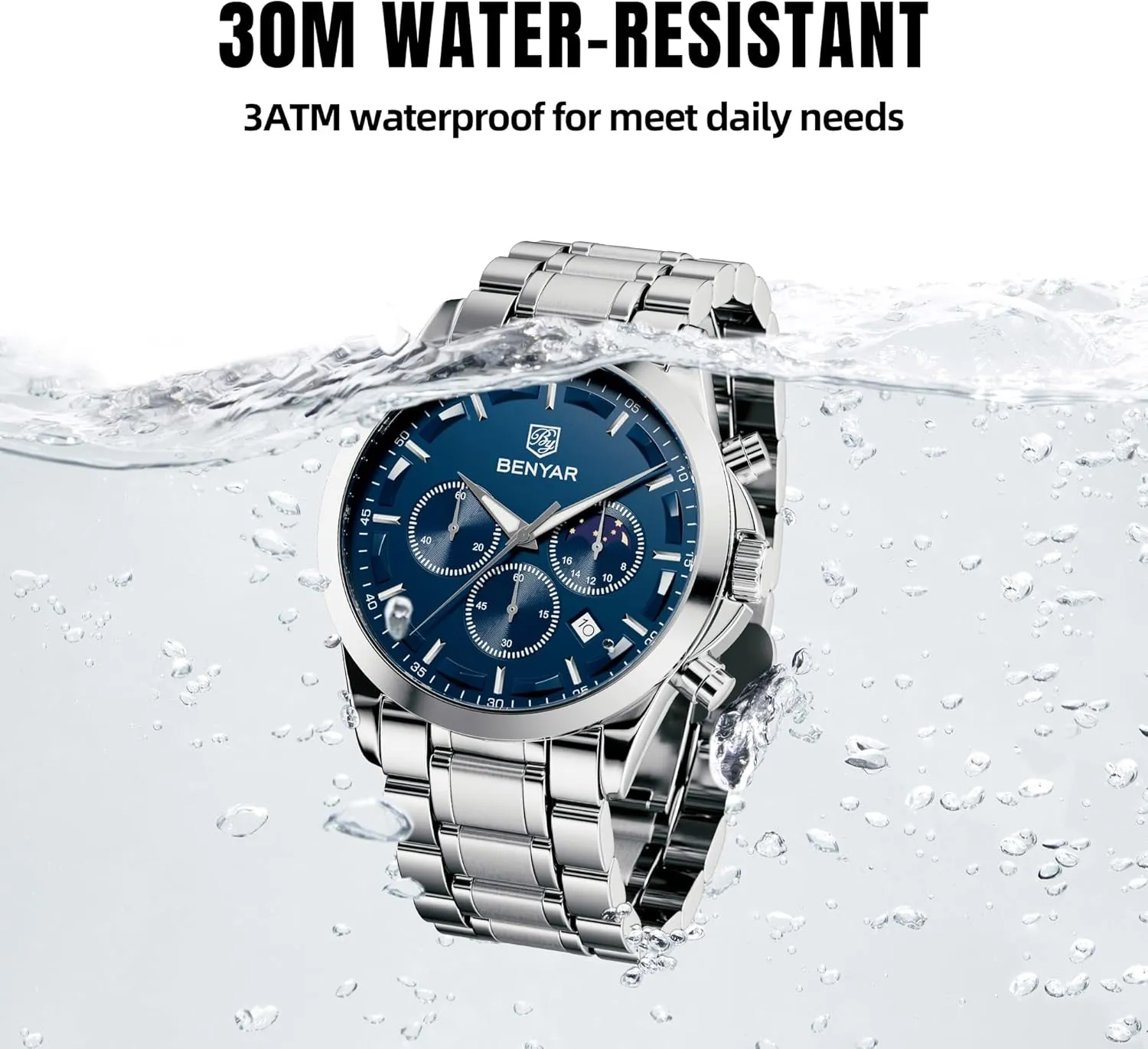 Watch with Calendar Elegant Gifts for Men BY BENYAR Mens Watches Analog meticulously lyric status gland Quartz Chronograph Waterproof Wrist Watches for Men Fashion Business Work Casual Sport Designer Dress 