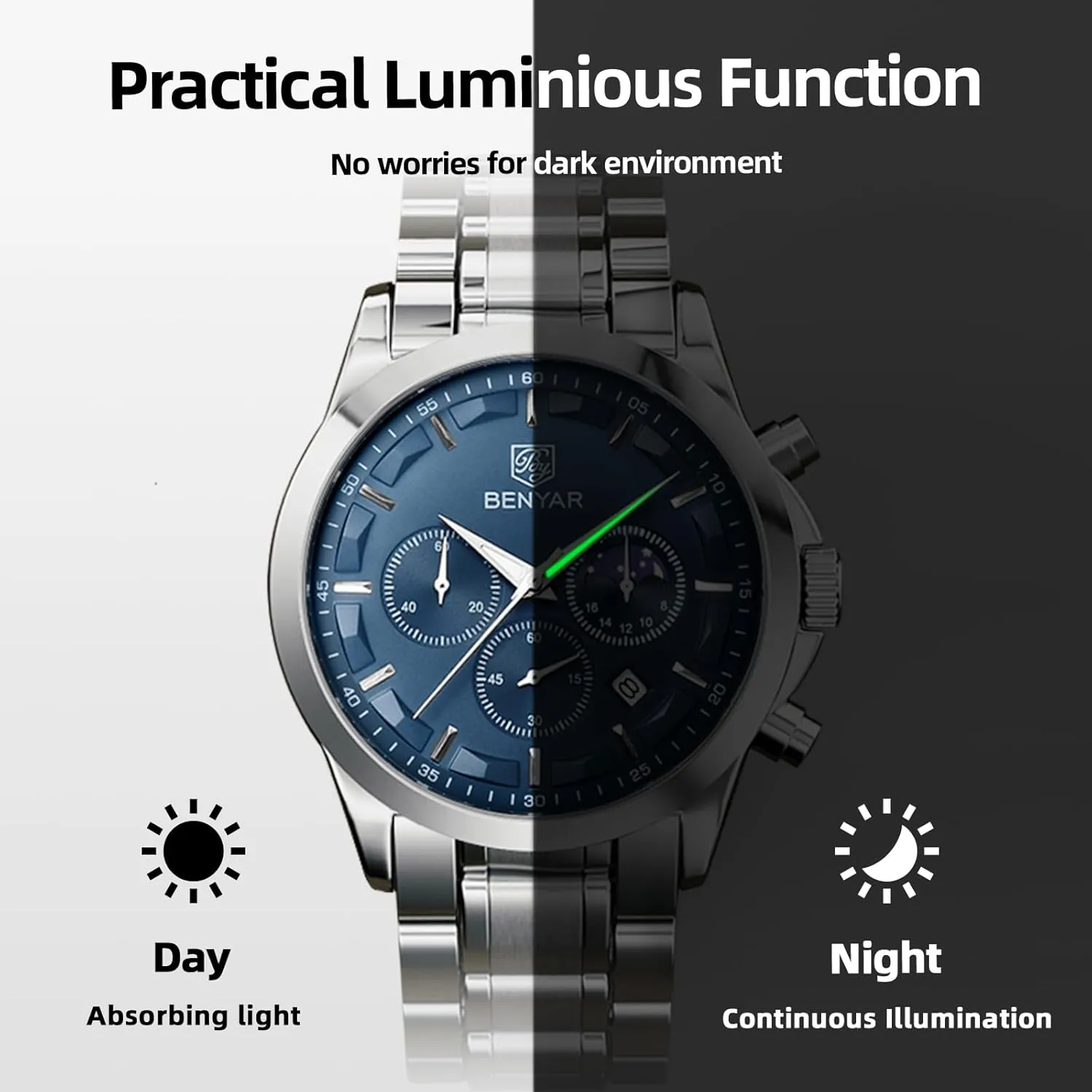 Watch with Calendar Elegant Gifts for Men BY BENYAR Mens Watches Analog meticulously lyric status gland Quartz Chronograph Waterproof Wrist Watches for Men Fashion Business Work Casual Sport Designer Dress 