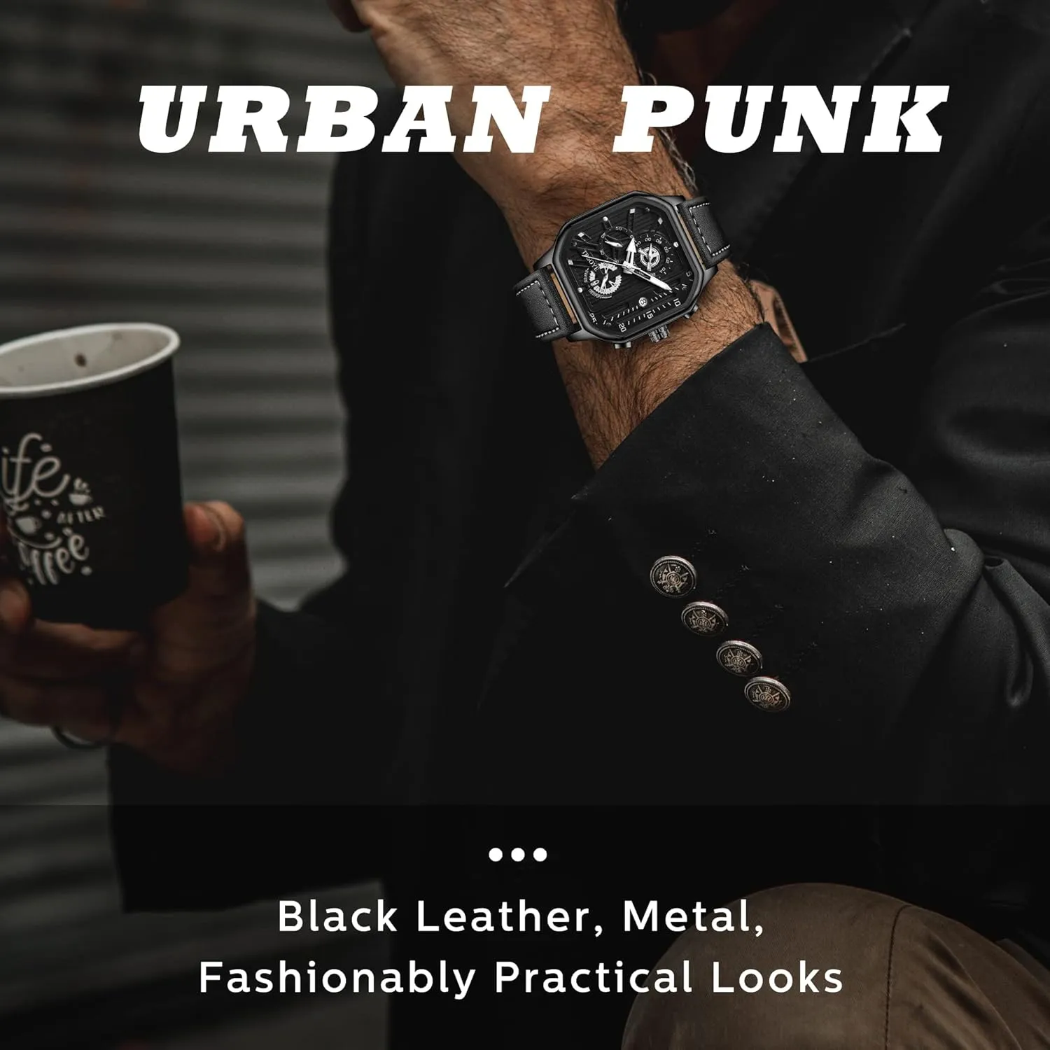 Watch with Calendar Leather Band 30M Waterproof Mens Watches Chronograph Analog Quartz Wrist Watch for Men Black Fashion Casual Business Designer Dress condense Men's 