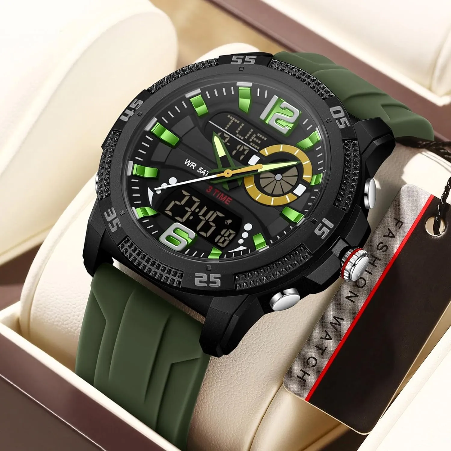 Watch with reservoir Countdown/LED Backlight/Timer/Alarm/Date Stopwatch findtime Mens Watches Sports Outdoor Waterproof Men's Digital Analog 