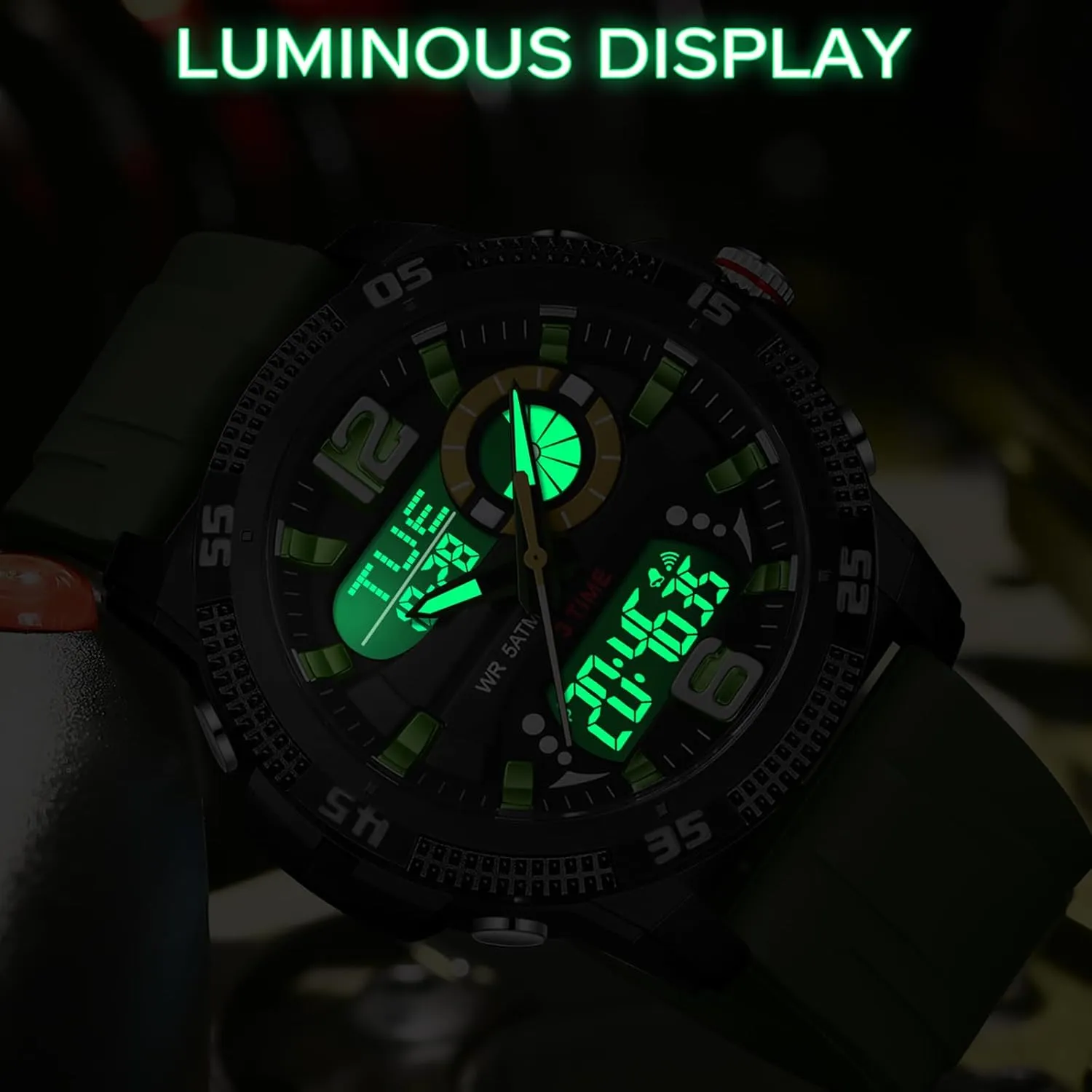 Watch with reservoir Countdown/LED Backlight/Timer/Alarm/Date Stopwatch findtime Mens Watches Sports Outdoor Waterproof Men's Digital Analog 