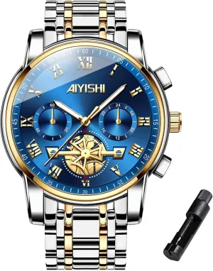 Watch with Roman Numerals and Chronograph Waterproof? for Business, Daily Wear & Gift Men??s Watches Luxury Stainless Steel Big Face Quartz companion copilot Dress 