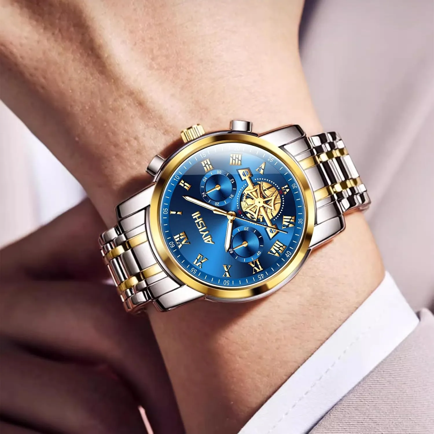 Watch with Roman Numerals and Chronograph Waterproof? for Business, Daily Wear & Gift Men??s Watches Luxury Stainless Steel Big Face Quartz companion copilot Dress 