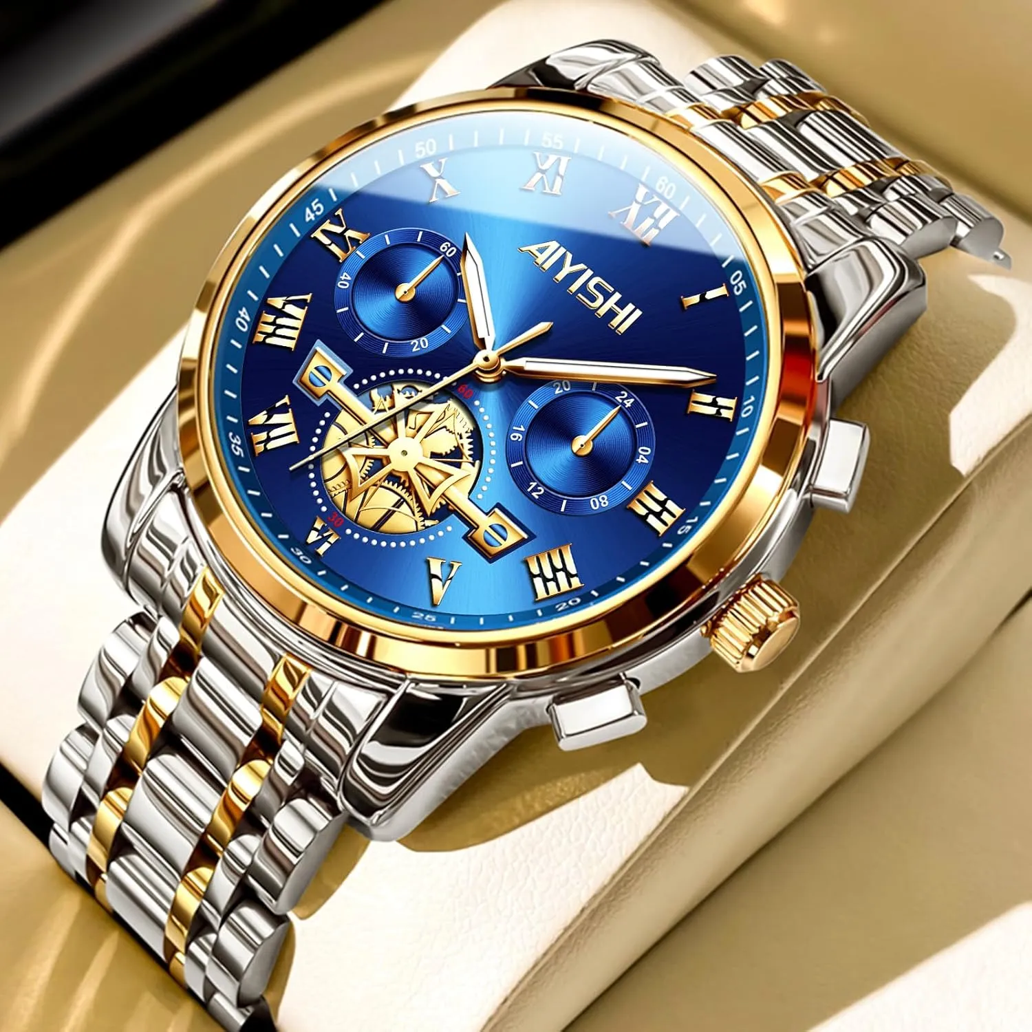 Watch with Roman Numerals and Chronograph Waterproof? for Business, Daily Wear & Gift Men??s Watches Luxury Stainless Steel Big Face Quartz companion copilot Dress 