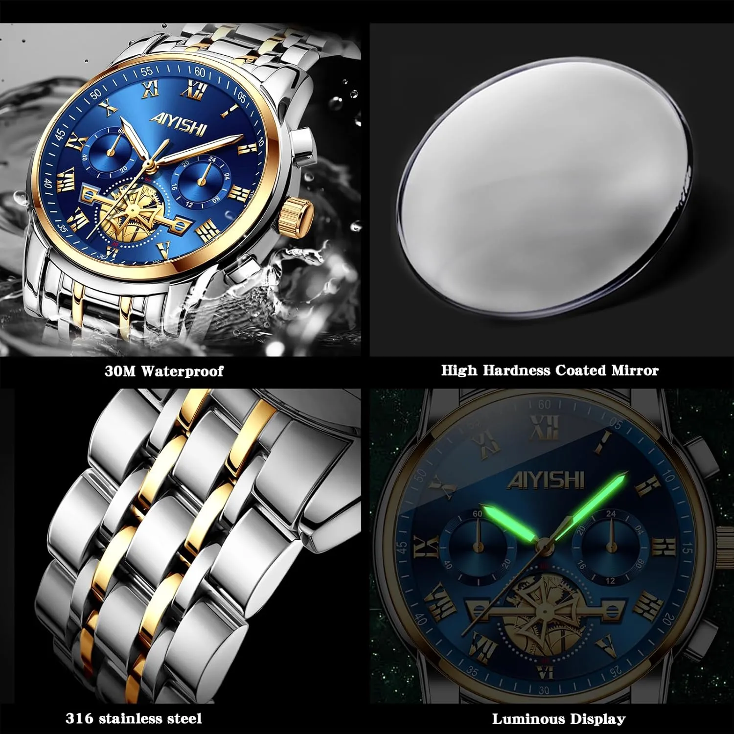 Watch with Roman Numerals and Chronograph Waterproof? for Business, Daily Wear & Gift Men??s Watches Luxury Stainless Steel Big Face Quartz companion copilot Dress 