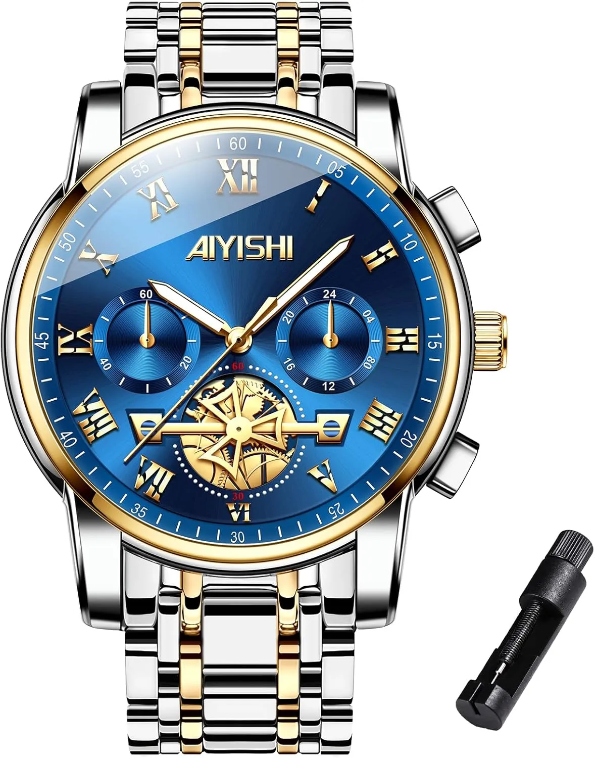 Watch with Roman Numerals and Chronograph Waterproof? for Business, Daily Wear & Gift Men??s Watches Luxury Stainless Steel Big Face Quartz companion copilot Dress 