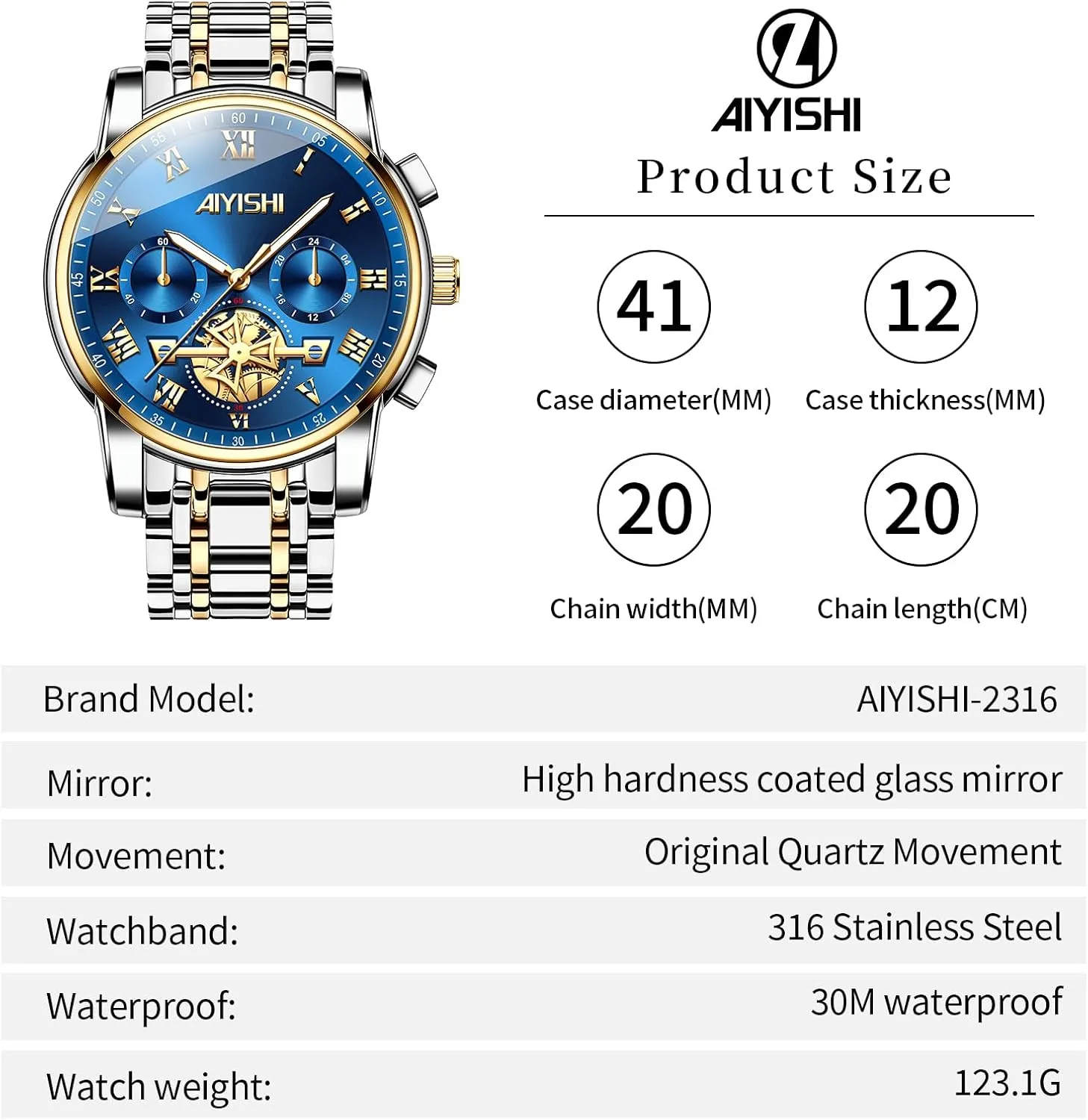 Watch with Roman Numerals and Chronograph Waterproof? for Business, Daily Wear & Gift Men??s Watches Luxury Stainless Steel Big Face Quartz companion copilot Dress 
