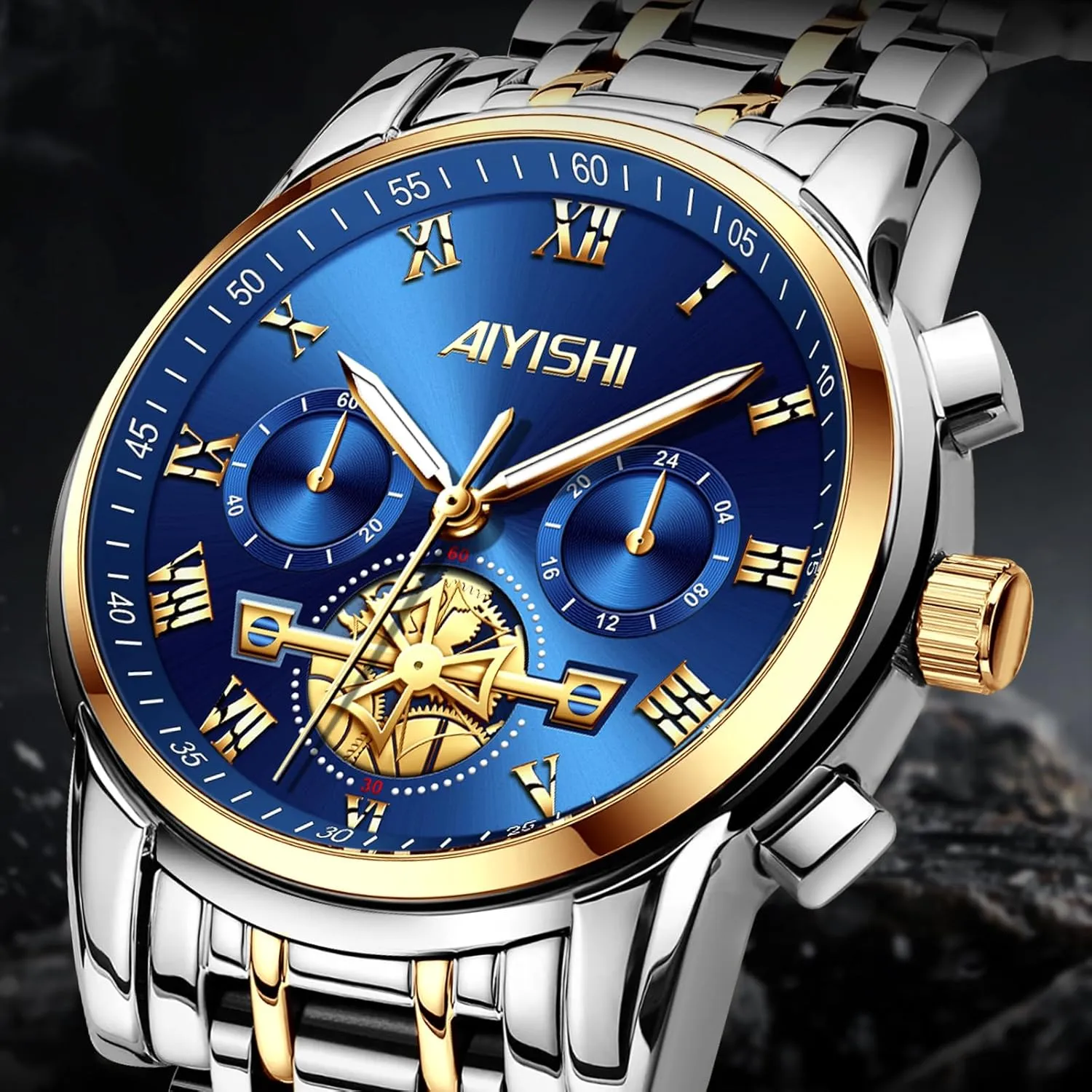 Watch with Roman Numerals and Chronograph Waterproof? for Business, Daily Wear & Gift Men??s Watches Luxury Stainless Steel Big Face Quartz companion copilot Dress 