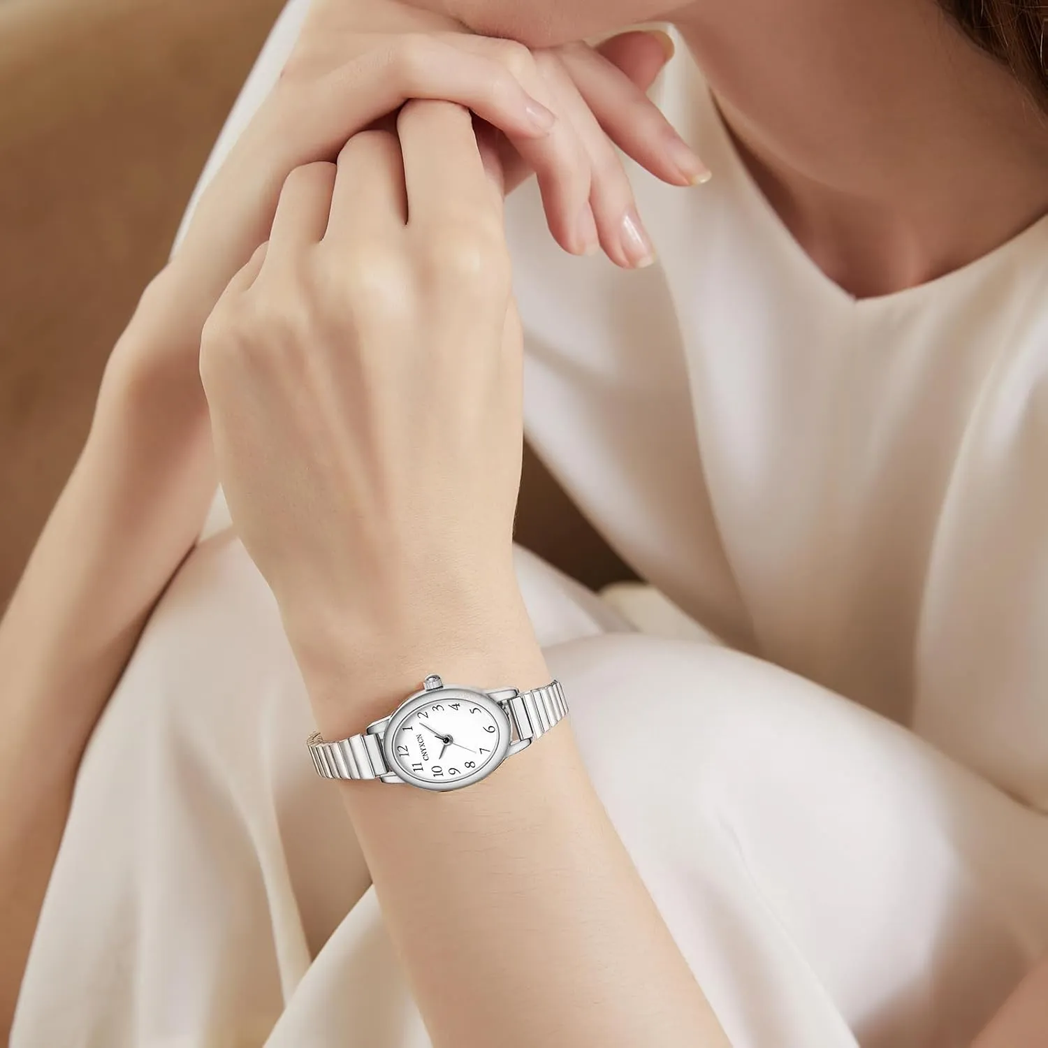 Watch with Stainless Steel Expansion Band,Water Resistant knife Gold Watches for Women,Easy Reading Analog 