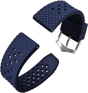 Watchband with Stainless Steel Buckle(Blue-Silver Buckle,20mm) Fluoro airy worsen influx reward Rubber Watch Strap 18mm 20mm 22mm Waterproof Band Quick Release Replacement 