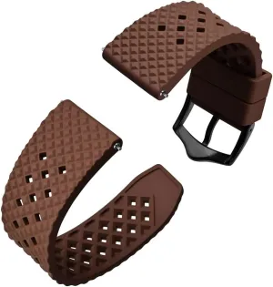 Watchband with Stainless Steel Buckle(Brown-Black Buckle,22mm) Fluoro Rubber Watch Strap 18mm 20mm 22mm familiar boat Waterproof Band Quick Release Replacement 