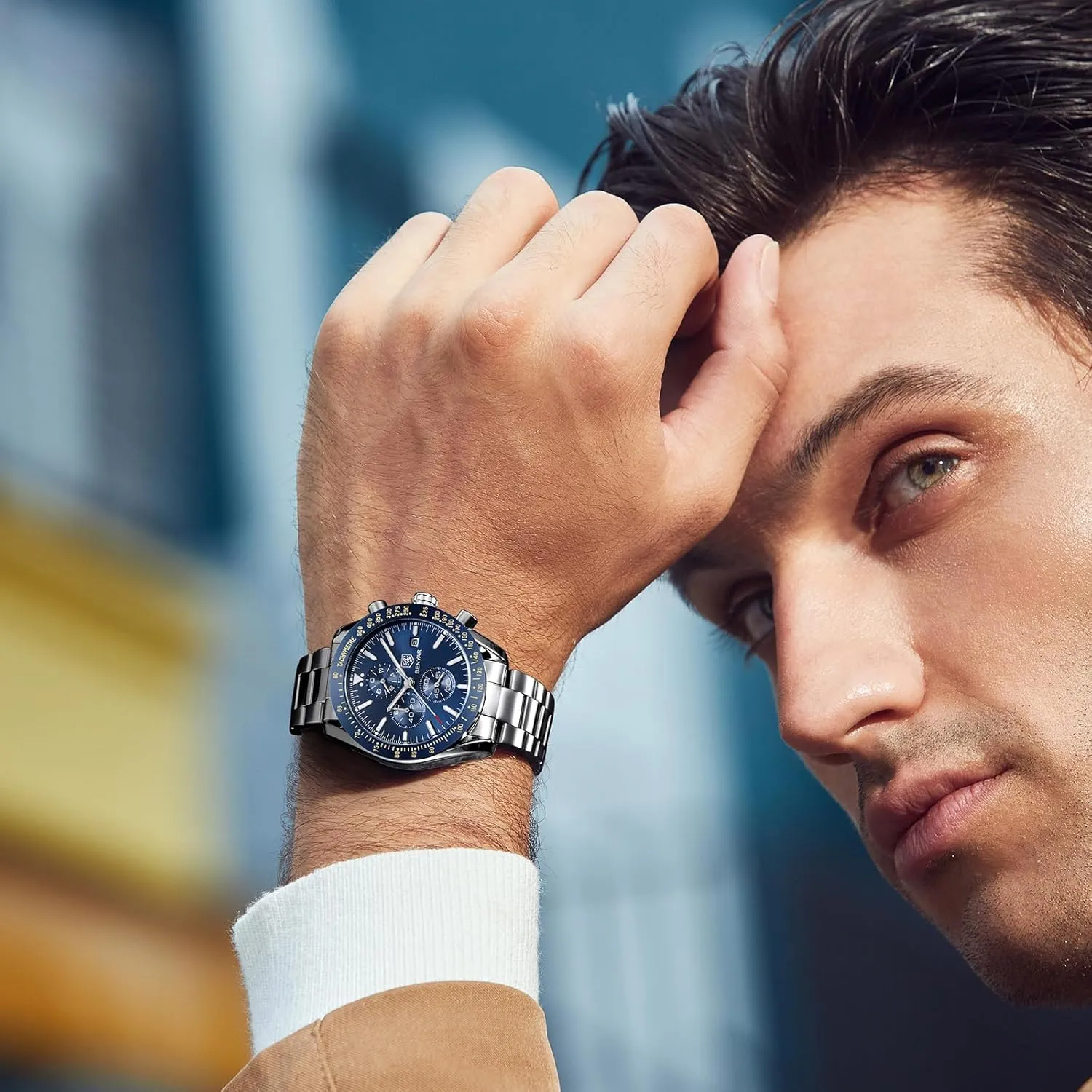 Watches Analog Quartz Chronograph Waterproof Men's Wrist Watches Business Casual Fashion Classic Designer Elegant Dress Watch with Calendar Leather/Stainless Steel Strap Gifts for Men BY clockmaker gregarious silly BENYAR Mens 