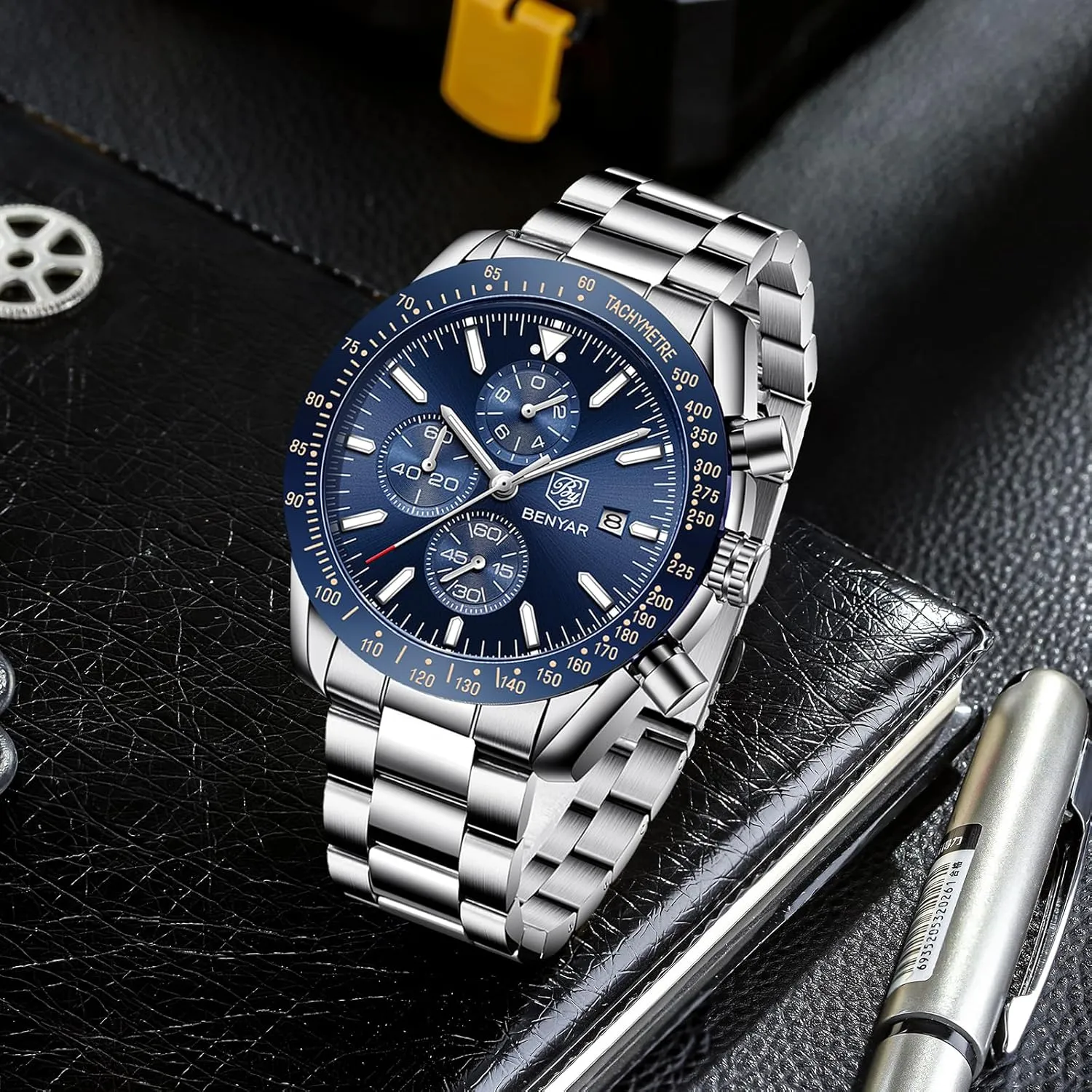 Watches Analog Quartz Chronograph Waterproof Men's Wrist Watches Business Casual Fashion Classic Designer Elegant Dress Watch with Calendar Leather/Stainless Steel Strap Gifts for Men BY clockmaker gregarious silly BENYAR Mens 