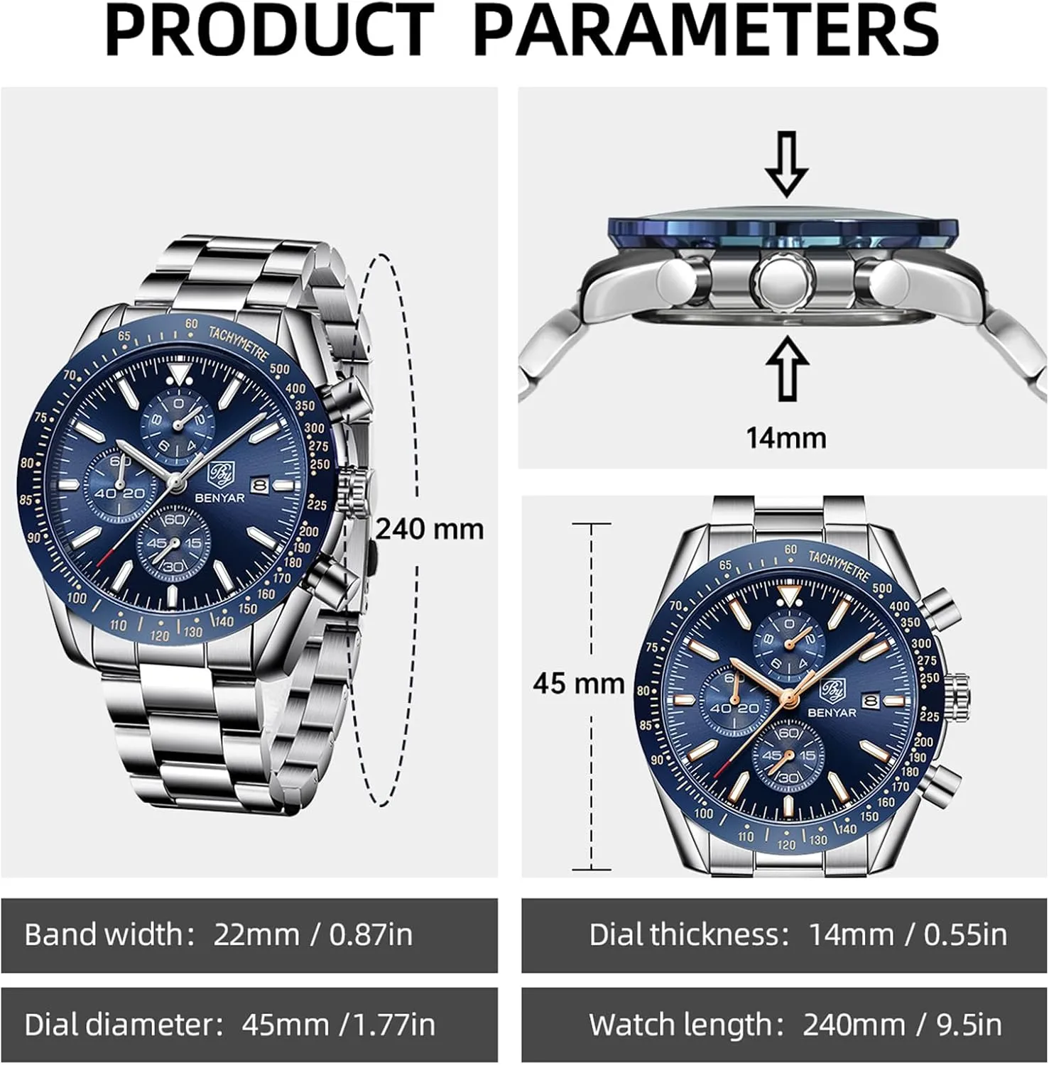 Watches Analog Quartz Chronograph Waterproof Men's Wrist Watches Business Casual Fashion Classic Designer Elegant Dress Watch with Calendar Leather/Stainless Steel Strap Gifts for Men BY clockmaker gregarious silly BENYAR Mens 