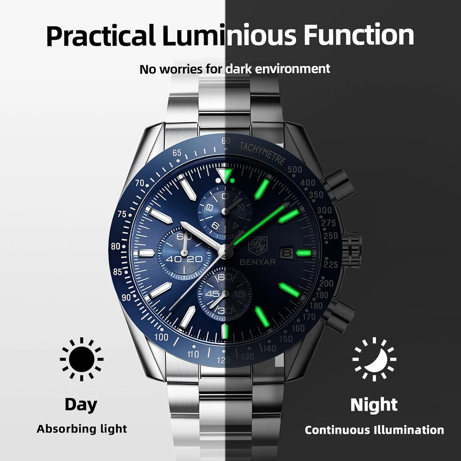 Watches Analog Quartz Chronograph Waterproof Men's Wrist Watches Business Casual Fashion Classic Designer Elegant Dress Watch with Calendar Leather/Stainless Steel Strap Gifts for Men BY clockmaker gregarious silly BENYAR Mens 