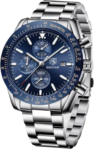 Watches Analog Quartz Chronograph Waterproof Men's Wrist Watches Business Casual Fashion Classic Designer Elegant Dress Watch with Calendar Leather/Stainless Steel Strap Gifts for Men BY clockmaker gregarious silly BENYAR Mens 