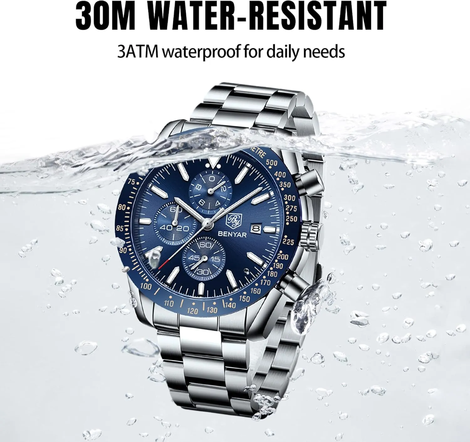 Watches Analog Quartz Chronograph Waterproof Men's Wrist Watches Business Casual Fashion Classic Designer Elegant Dress Watch with Calendar Leather/Stainless Steel Strap Gifts for Men BY clockmaker gregarious silly BENYAR Mens 