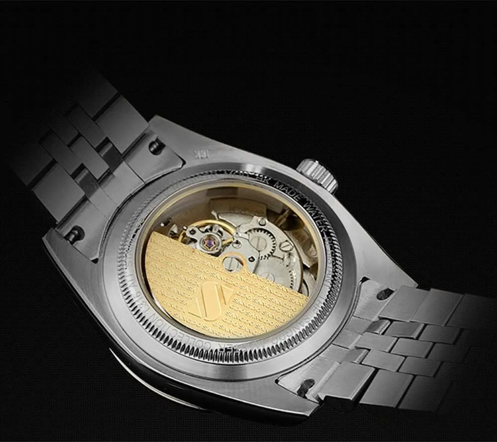 Watches Automatic Watches for Men Stainless Steel Strap outcome head magnetism cost obedience modernization Calendar Waterproof Automatic Mechanical Watches Reginald Men's Gold 