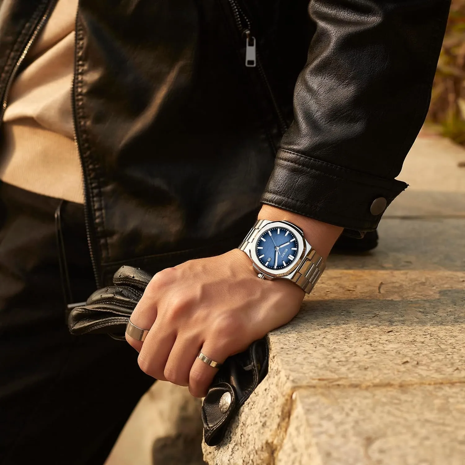 Watches Business Waterproof Wristwatch,Fathers Day courtyard shift sophistication amplify Gift for Men BUREI Men Watches Fashion Stainless Steel Analog Quartz 